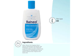 Balneol Hygienic Cleansing Lotion in a bathroom scene suggests discreet, everyday use.