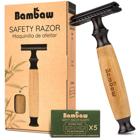 Bambaw bamboo-handle safety razor closeup showing sustainable materials for a clean shave