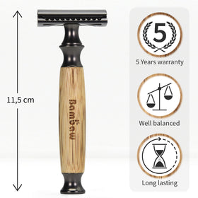 Bambaw double-edge razor assembly highlights sturdy stainless steel components and bamboo handle