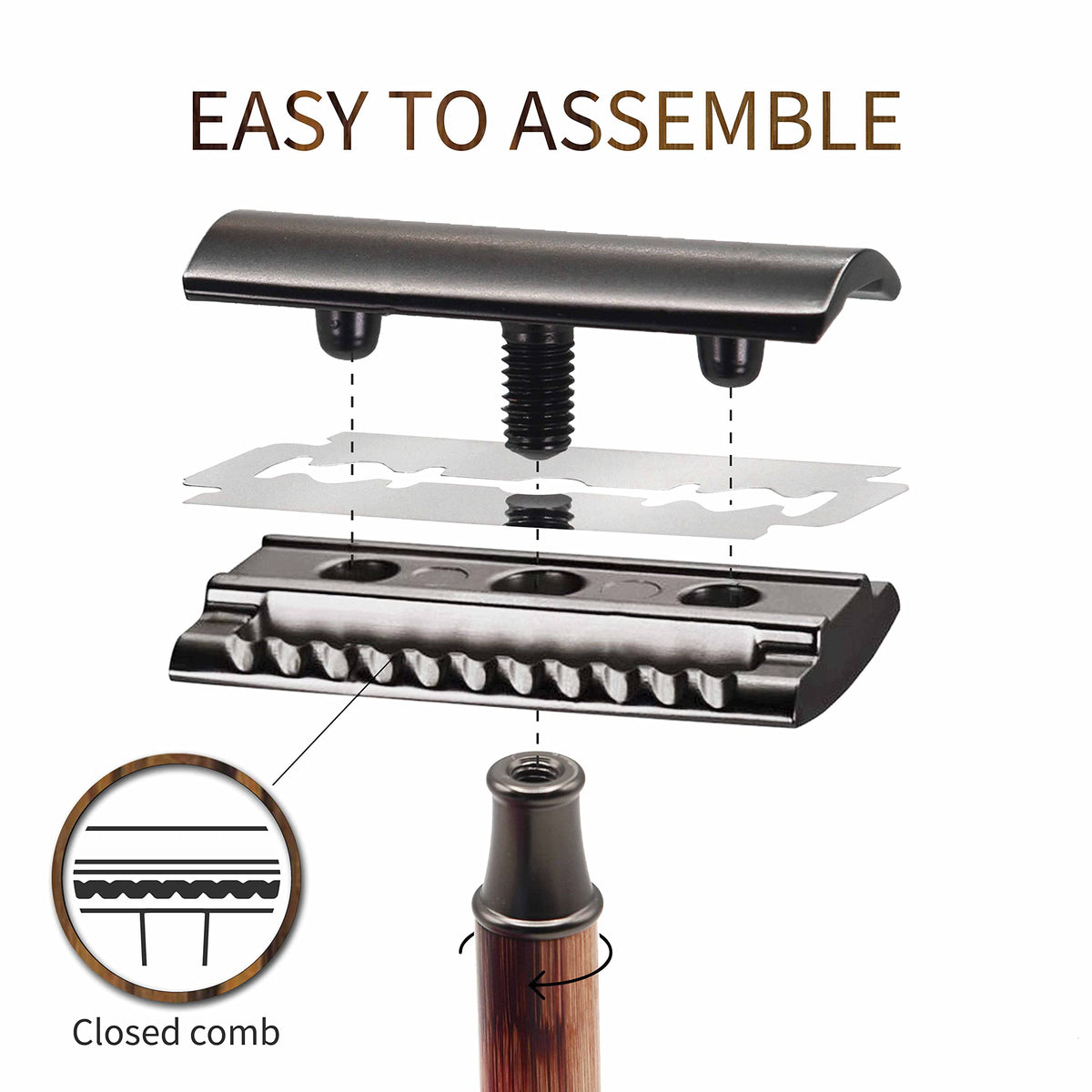 Bambaw double-edge razor head on display for a clean, close shave.