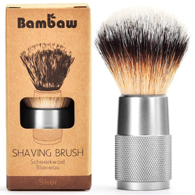 Bambaw shaving brush vegan with silver handle for smooth, waste-free shaving.