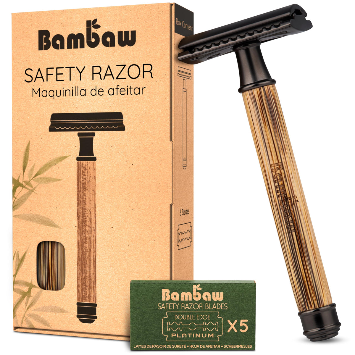 Bambaw slim bamboo black razor handle, eco-friendly grip for precise, comfortable shaves.