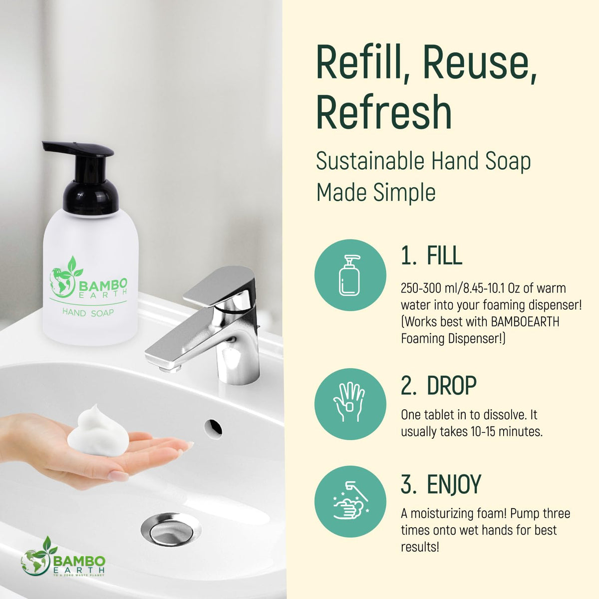 BAMBOEARTH kid-friendly formula beside a sink for family use.