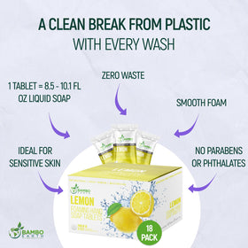 BAMBOEARTH tablet dissolves in a refill bottle to create foaming hand soap.