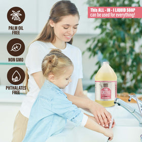 Bamboo and Birch Castile Soap Liquid foam—rich lather for shower and hand washing.