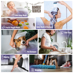 Bamboo and Birch Pure Castile Liquid Lavender close-up highlights natural texture and calming scent.