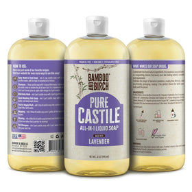 Bamboo and Birch Pure Castile Liquid Lavender hand wash creates rich foam for gentle cleansing.