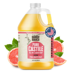 Bamboo and Birch Pure Castile Soap Liquid bottle—gentle, versatile cleanser for skin and household uses.