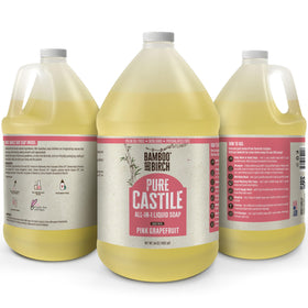 Bamboo and Birch Pure Castile Soap Liquid label close-up—high-purity soap for sensitive skin.