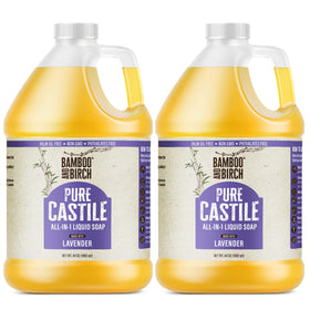 Bamboo and Birch lavender castile bottle shows gentle, versatile cleansing.