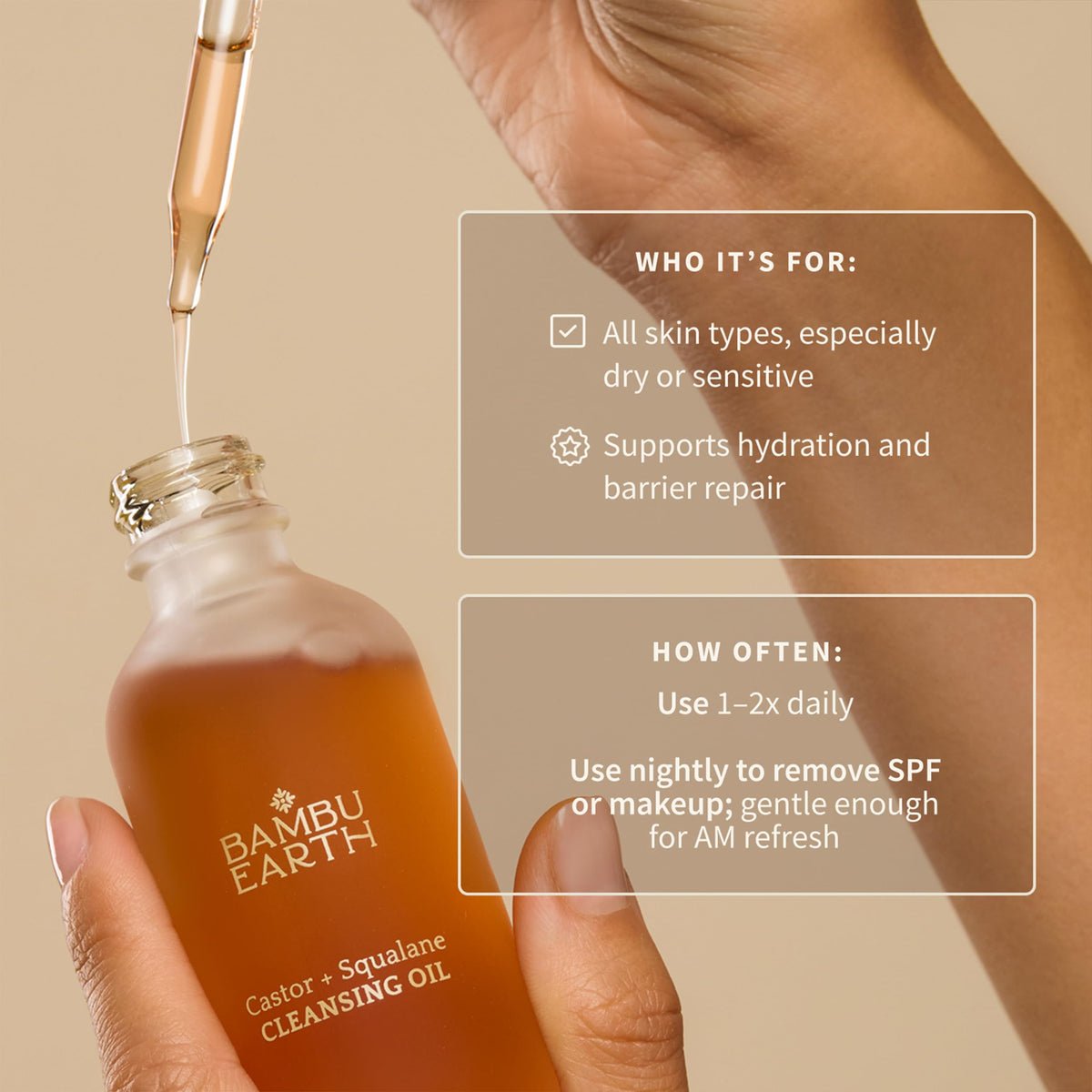 The oil blend of castor and squalane delivers omega-rich hydration.