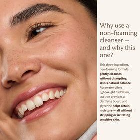 BAMBU EARTH Rosewater Cleanser ingredients label highlights organic rosewater and glycerin for skin comfort.