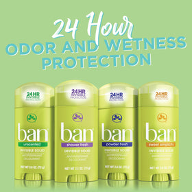 Ban Invisible Solid Antiperspirant with Kihada extract supports odor management on skin.