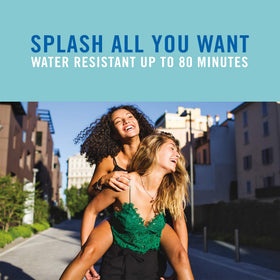 Banana Boat spray showcasing water resistance up to 80 minutes in outdoor setting