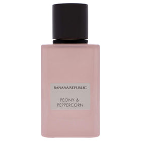 Banana Republic Icon bottle closeup highlighting pink peppercorn and florals