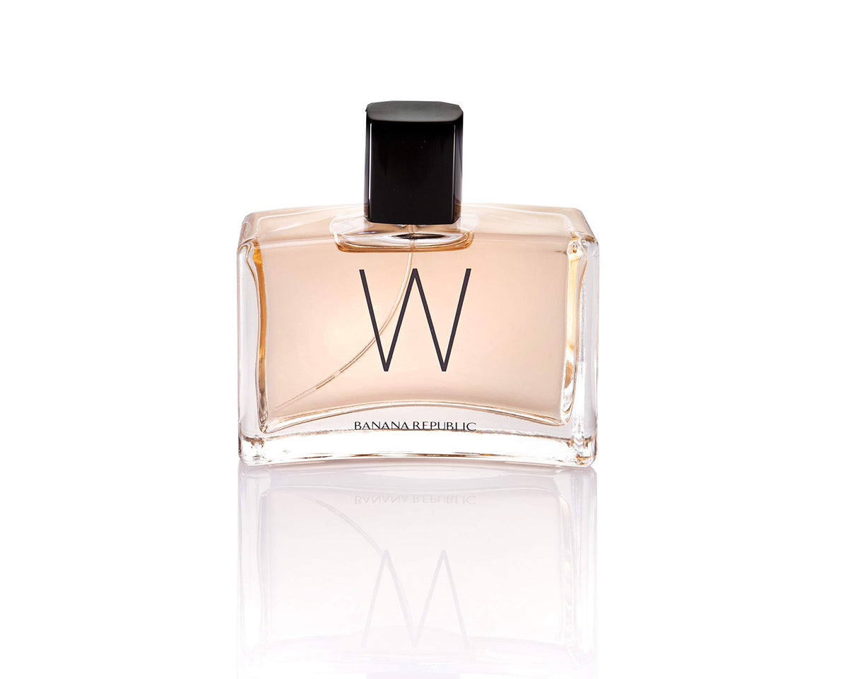 W by Banana Republic bottle back label, suggesting long-lasting fragrance for special occasions.