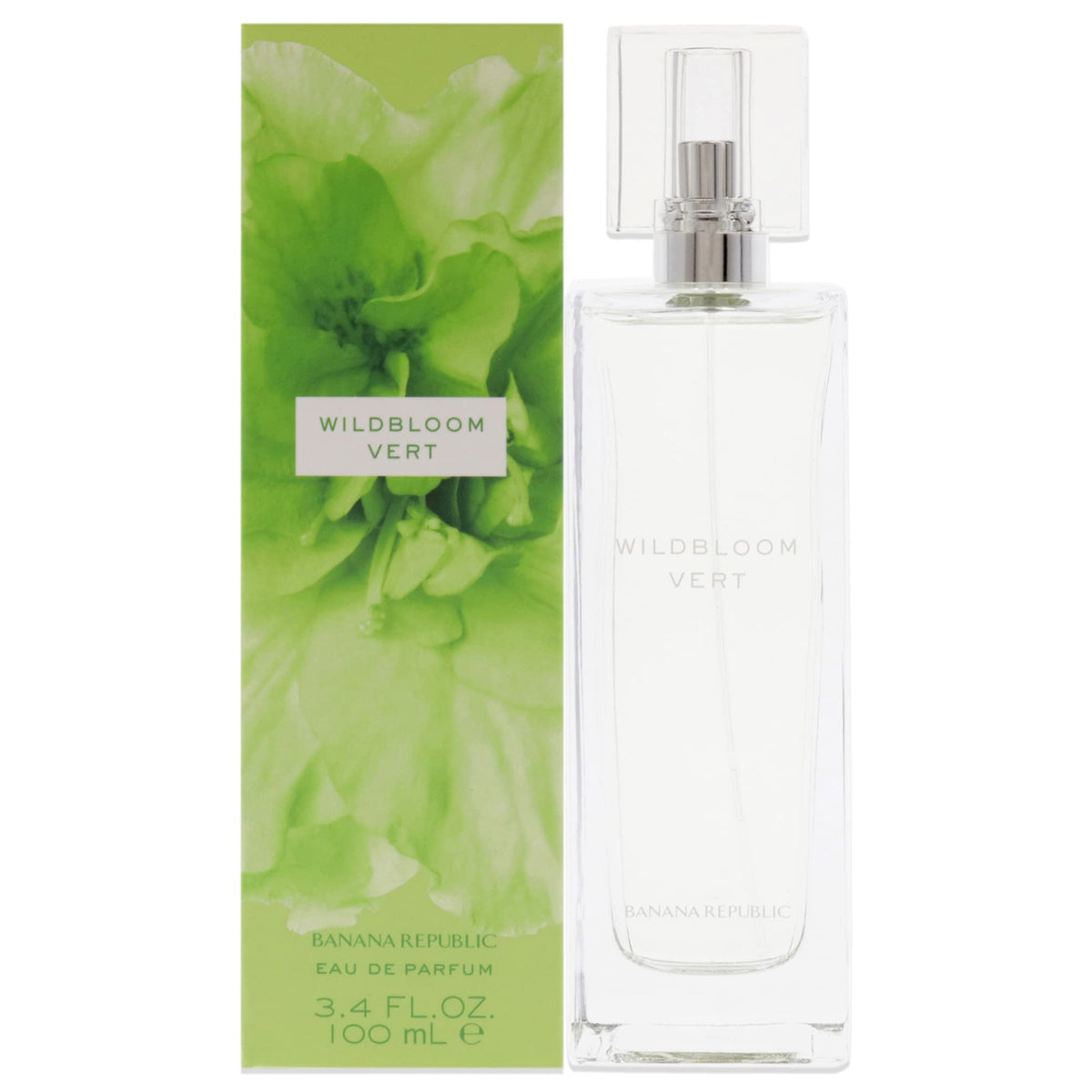 Banana Republic Wildbloom Vert bottle front view shows a fresh floral-green profile for daily wear.