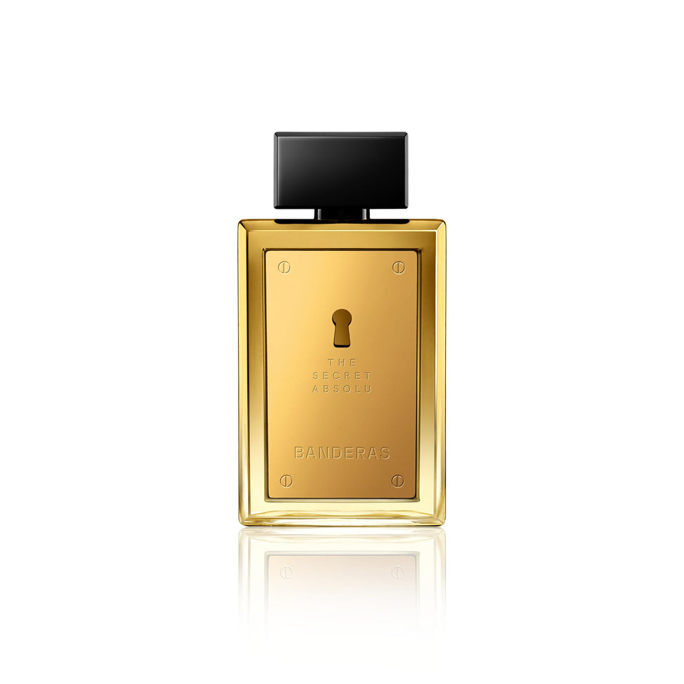 Banderas Secret Absolu bottle being poured, suggesting a lasting, seductive aura for evenings.