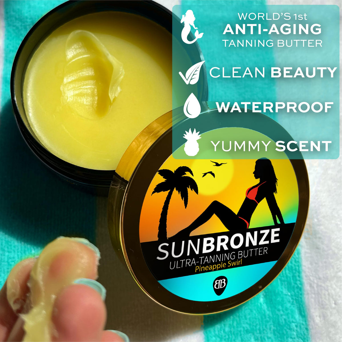 Bangberry Original Sun Bronze Butter applied to skin for even tone and moisture