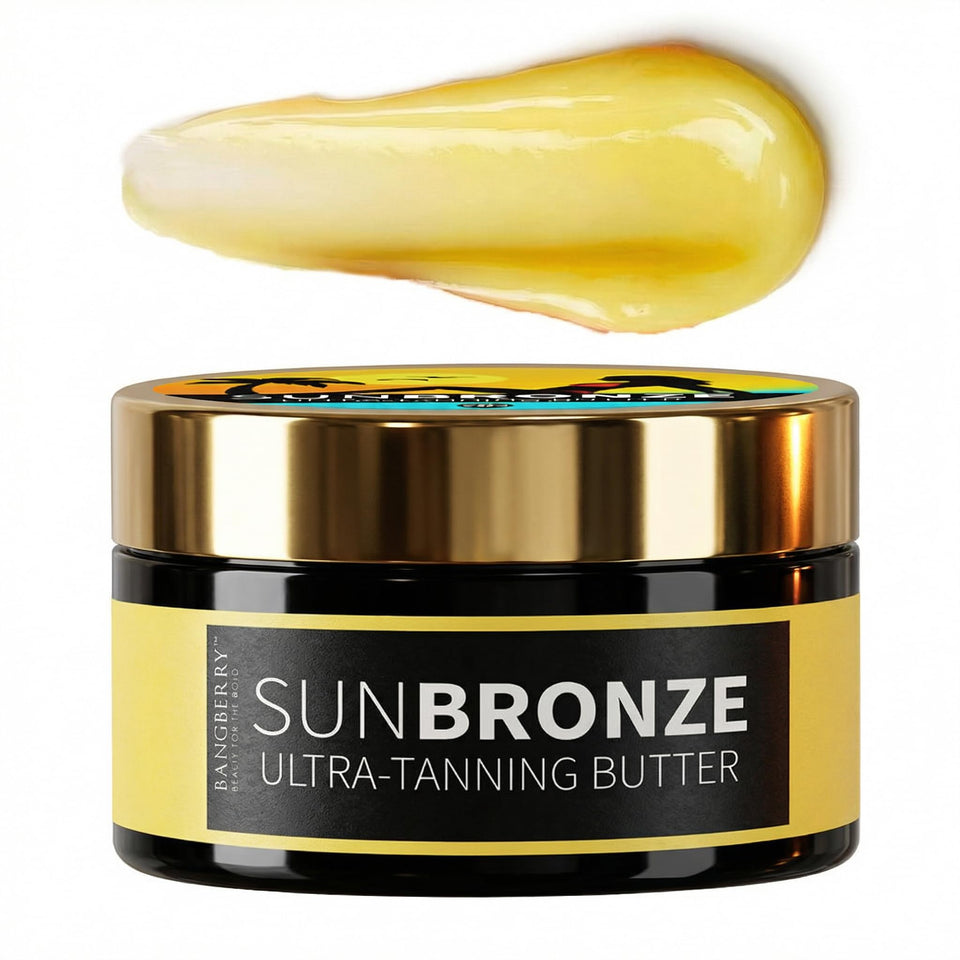 Bangberry Original Sun Bronze Butter bottle closeup with pineapple swirl scent