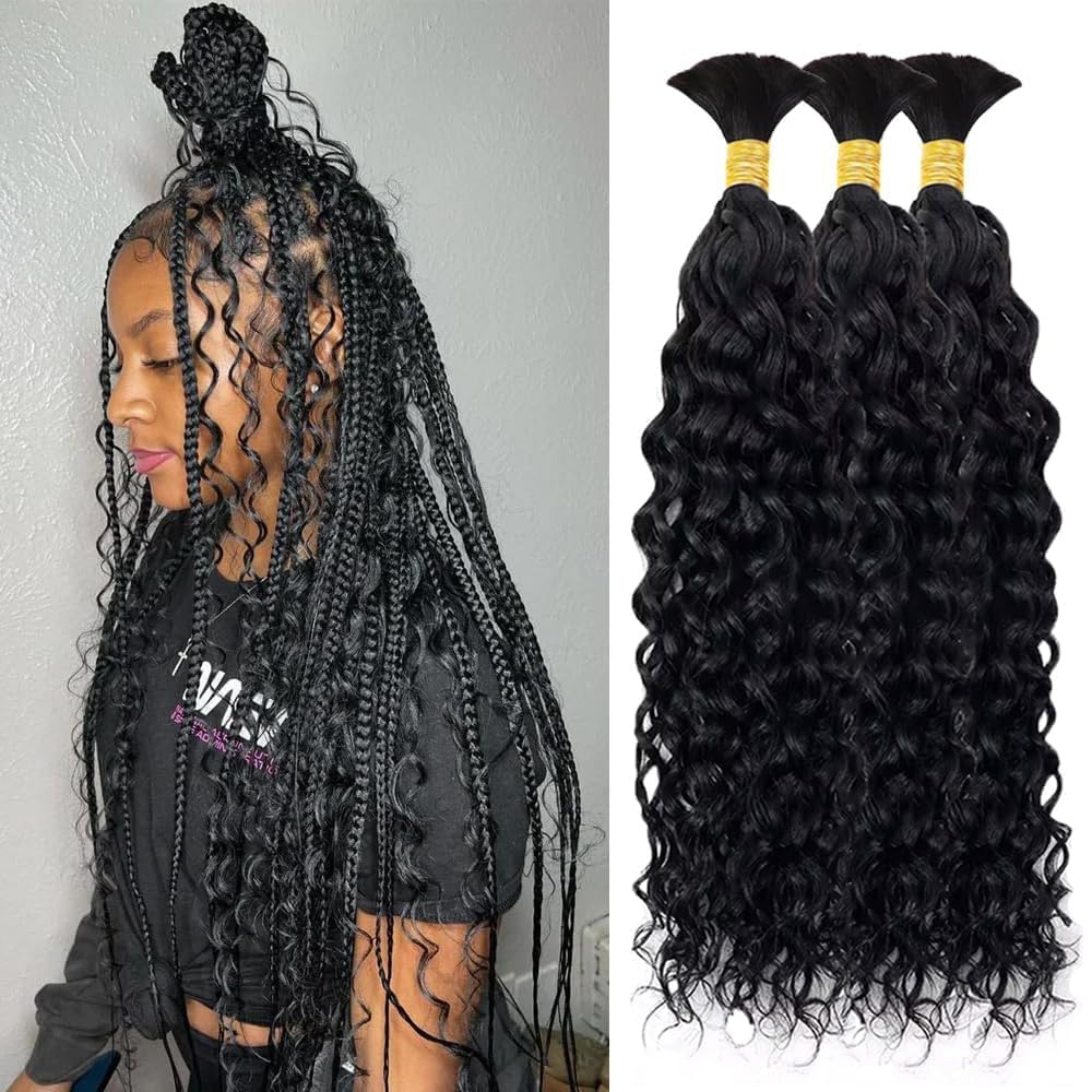 Bangxunk Water Wave bulk hair, 3 bundles pack, versatile braiding looks.