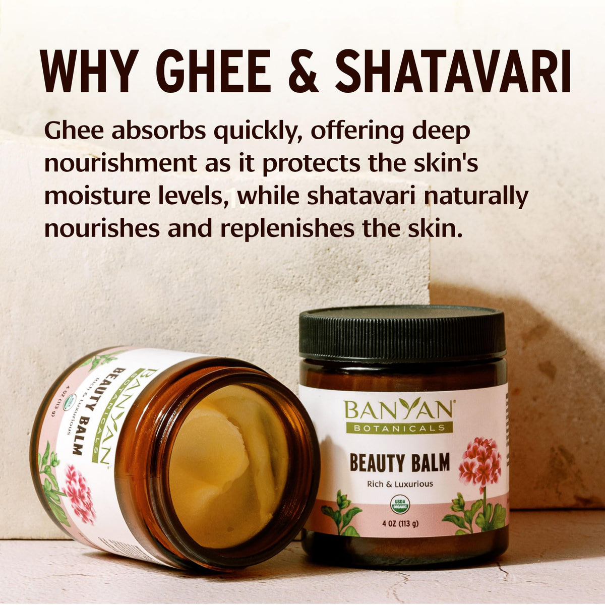 Banyan Botanicals Beauty Balm face application enhances nightly ritual.