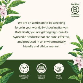 Banyan Botanicals Face Oil bottle with ingredients label featuring organic herbs.