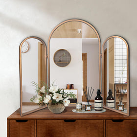 BAODANFU 3-Way Mirror with gold frame for precise makeup from multiple angles