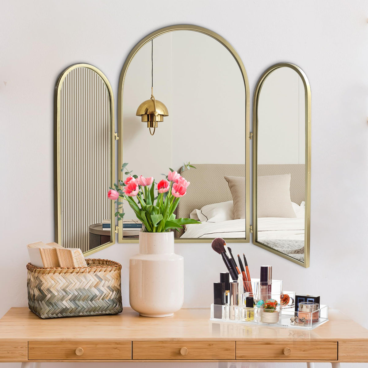 BAODANFU champagne gold arch mirror wall-mounted for elegant décor