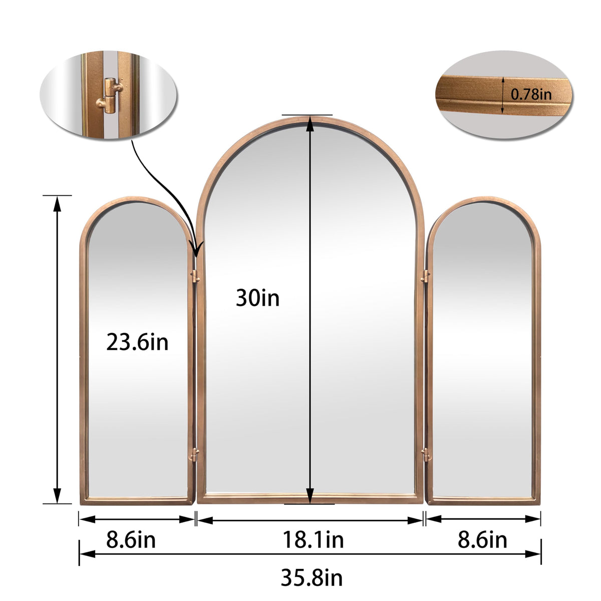 BAODANFU vintage gold frame detail on arch mirror