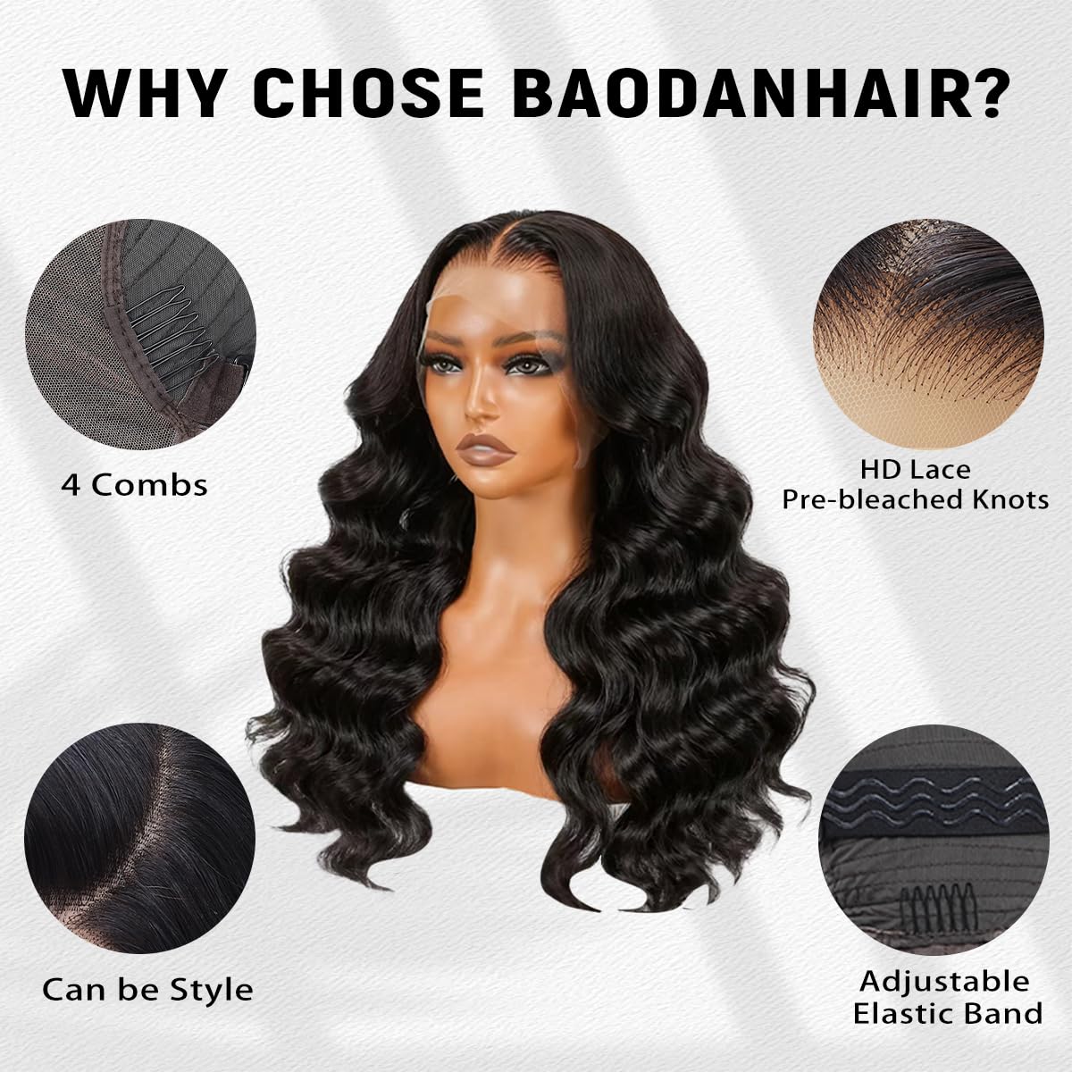 BaodanHair body wave wig 30 inch, 250 density for a long, full look.