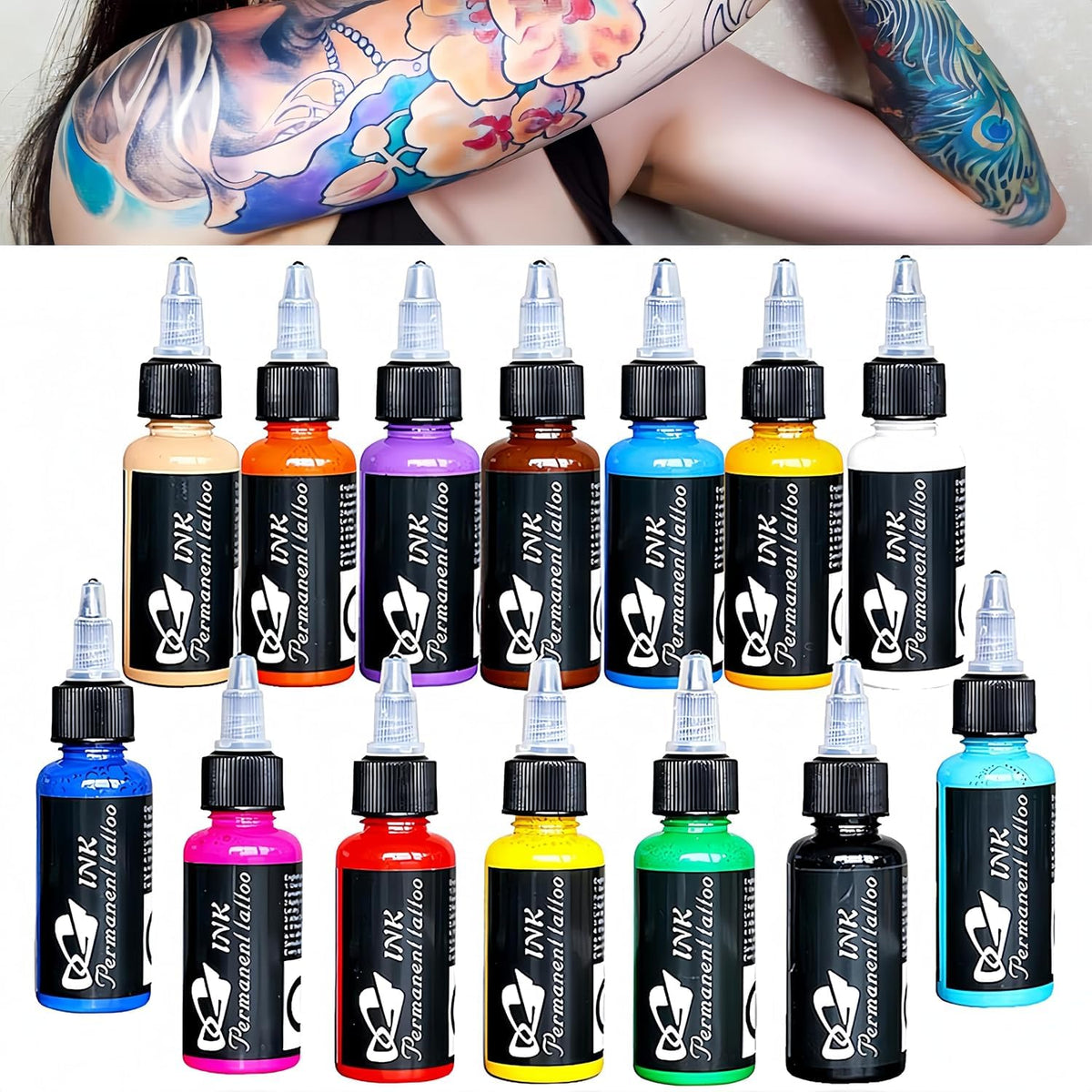 BAODELI tattoo kit front packaging highlights the complete color set.