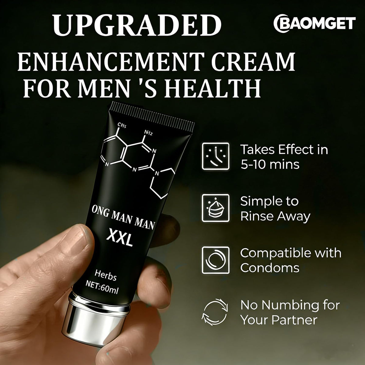 BAOMGET Delay Cream pump application shows quick, smooth application for comfortable use.