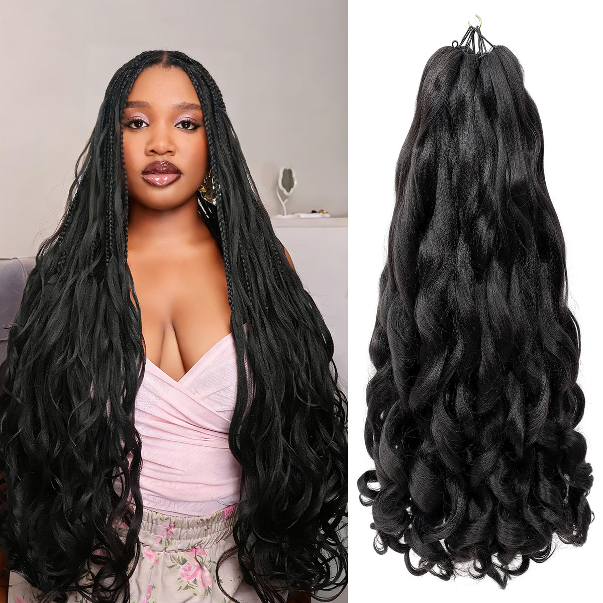 BAOTA French Curl braiding hair close-up shows soft, high-temperature fibers.