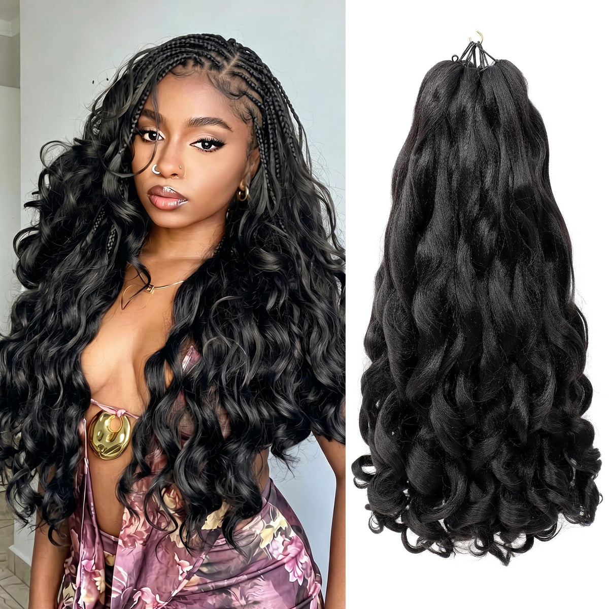 BAOTA French Curl braiding hair 22in setup for quick protective styling.
