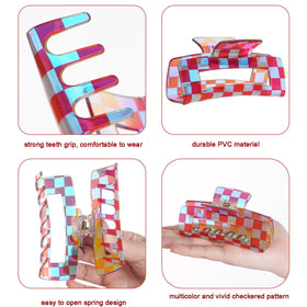Baotongle checkered hair clip light pink keeps hair neat during activities.