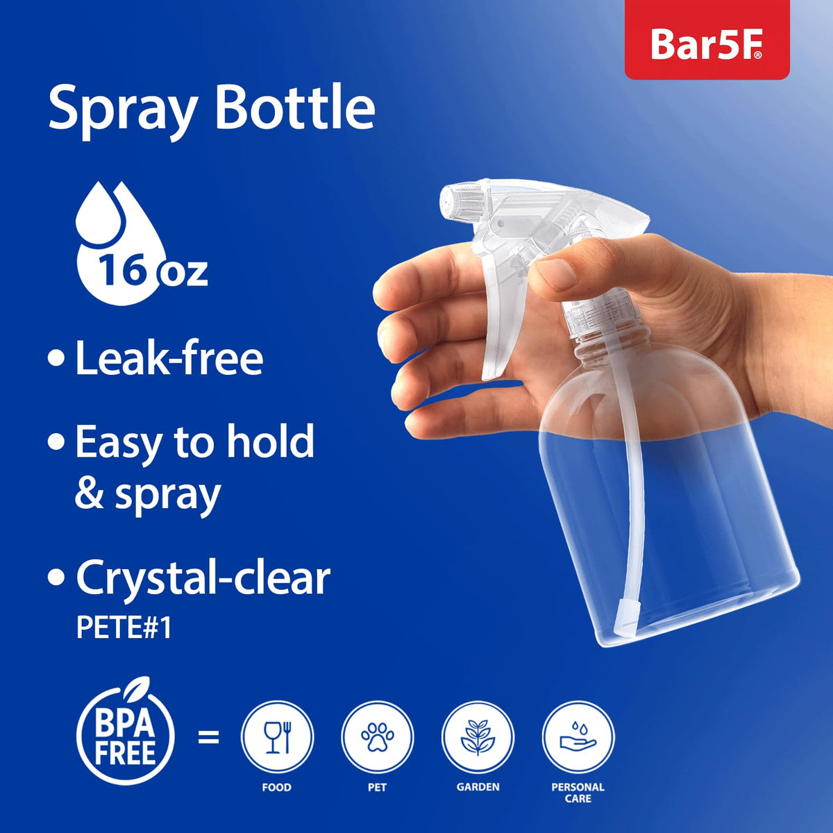 Bar5F adjustable-head sprayer allows fine mist to strong stream for versatile projects.