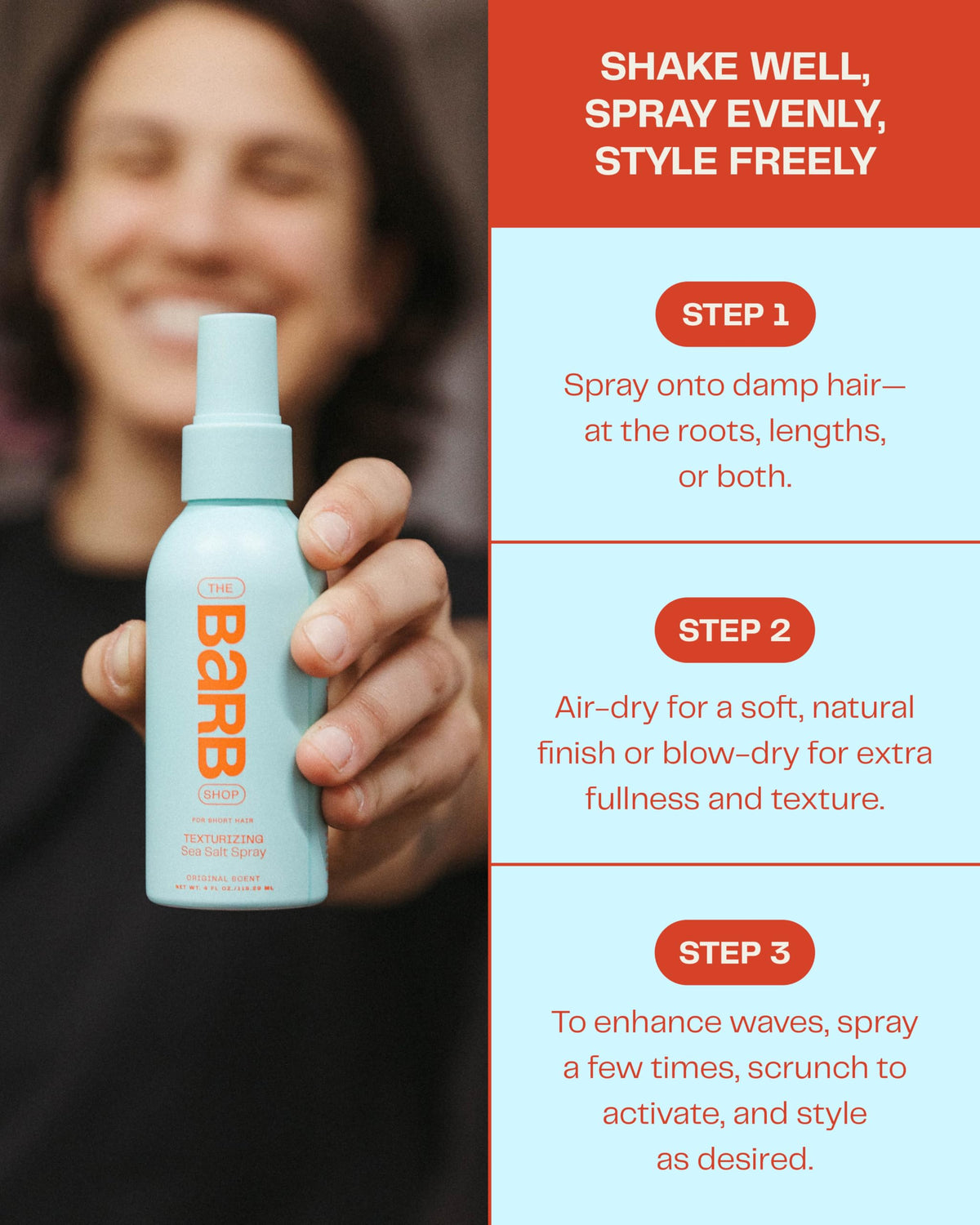 The Barb Shop Barb Sea Salt Spray light-hold keeps hair flexible for versatile looks.