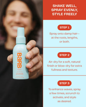 The Barb Shop Barb Sea Salt Spray light-hold keeps hair flexible for versatile looks.