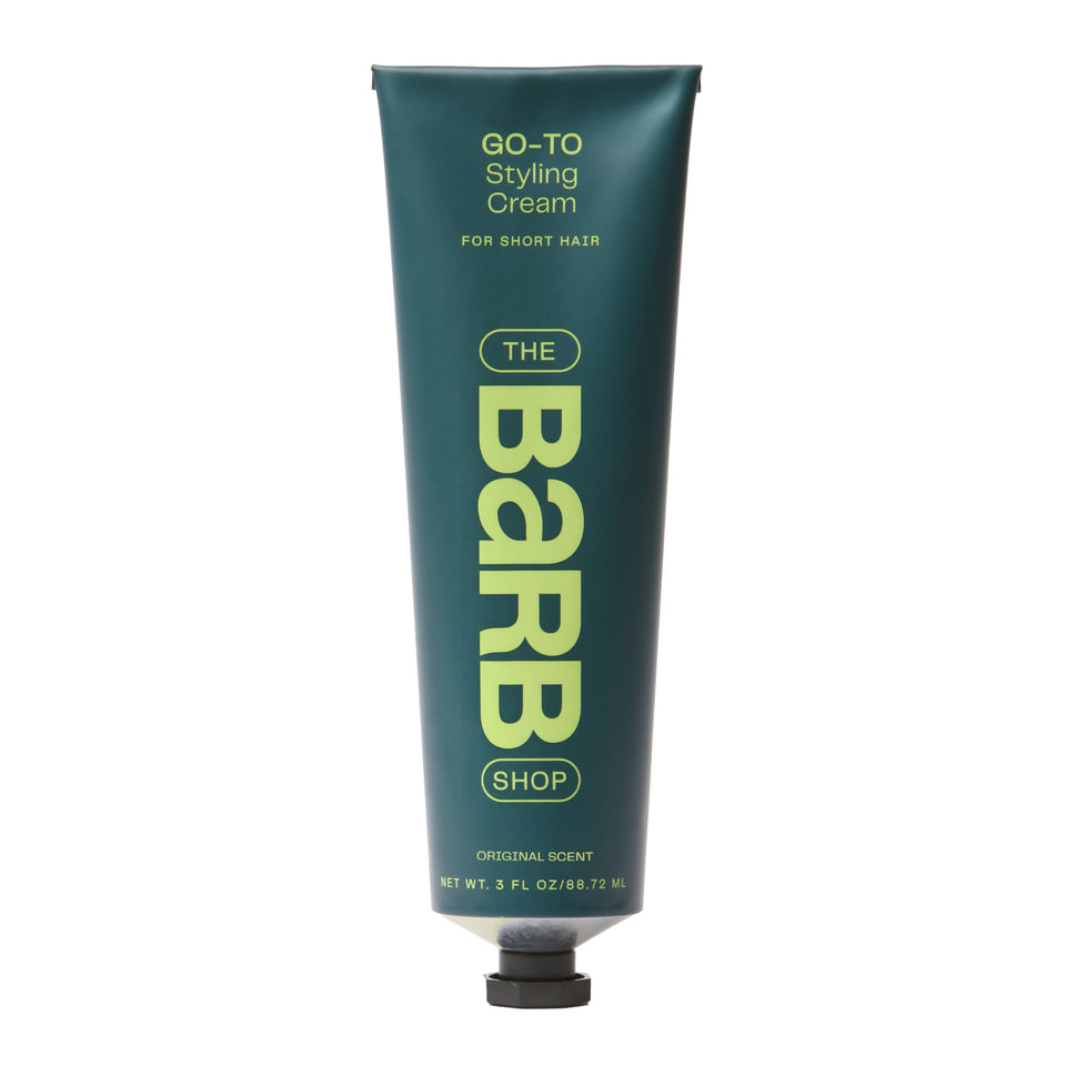 The Barb Shop Barb Styling Cream bottle view for lightweight finish and all hair types.