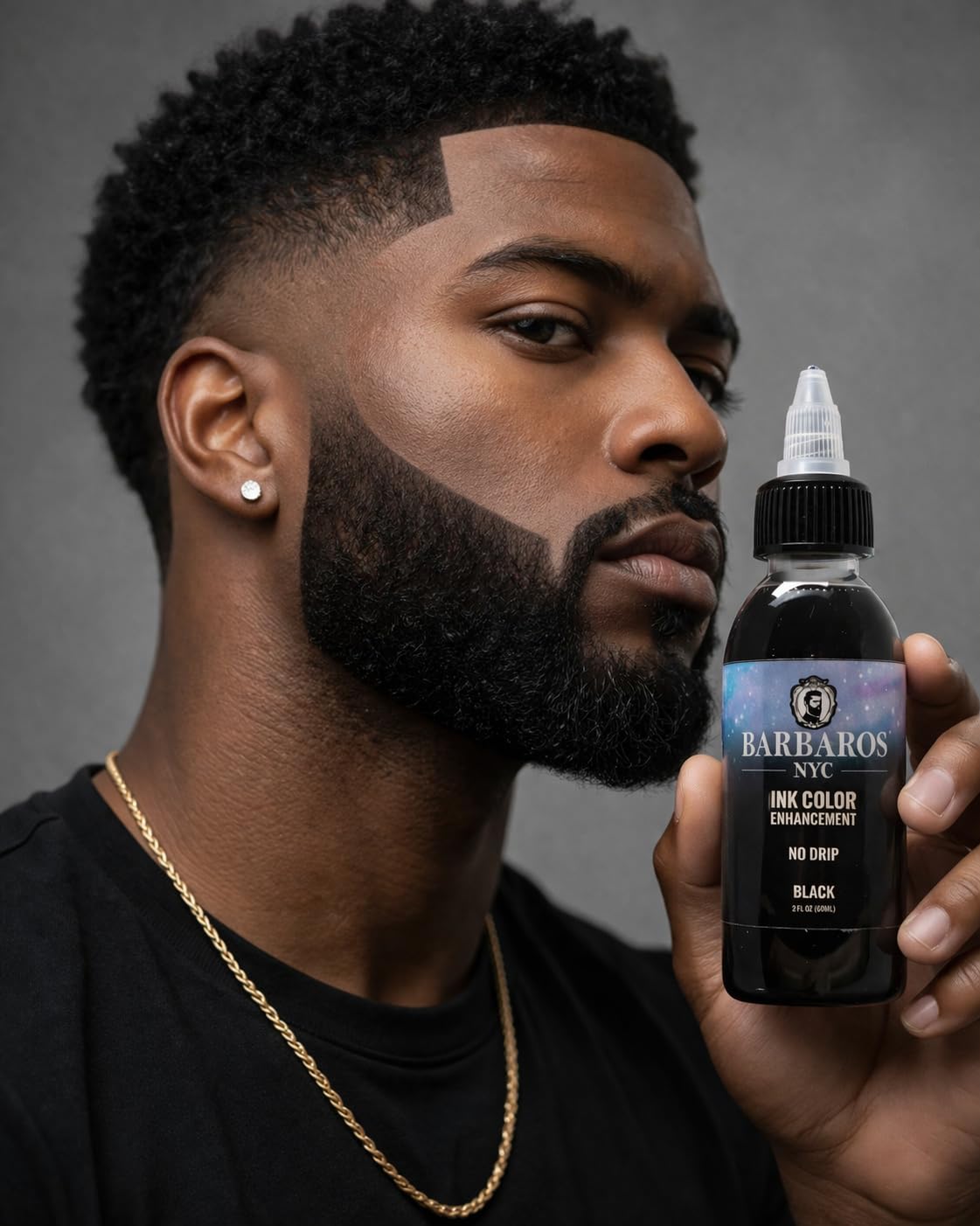 BARBAROS Enhancement Color Ink beard line definition on skin for natural look and fuller lines.