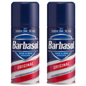 Barbasol Original shaving cream can front view with moisturizing lather