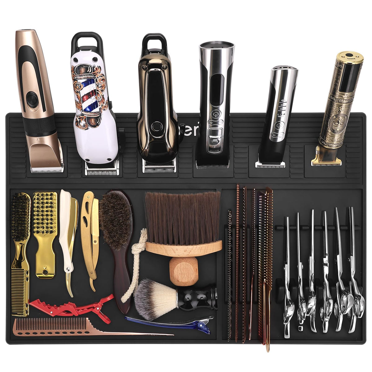 BARBERTOP anti-slip, heat-resistant mat stays put during busy sessions.