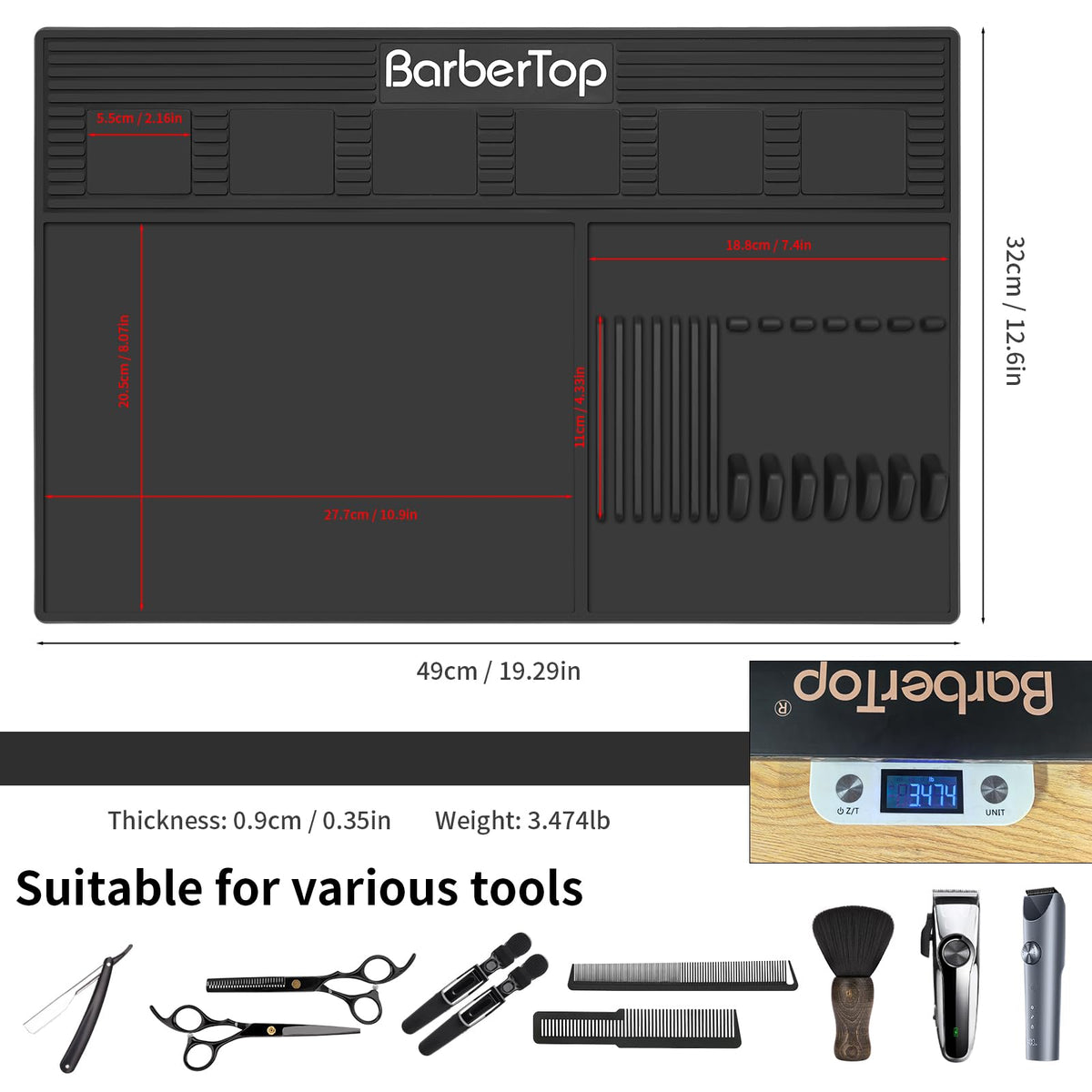 BARBERTOP dual-side texture helps prevent slips and protects countertops.