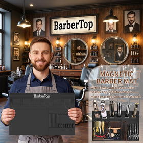 BARBERTOP expansive surface supports all essential barber tools within reach.
