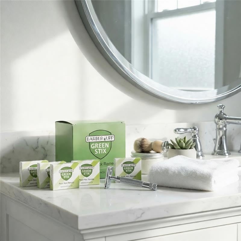 BARBERUPP styptic sticks with a gentle formula for sensitive skin and clean application.