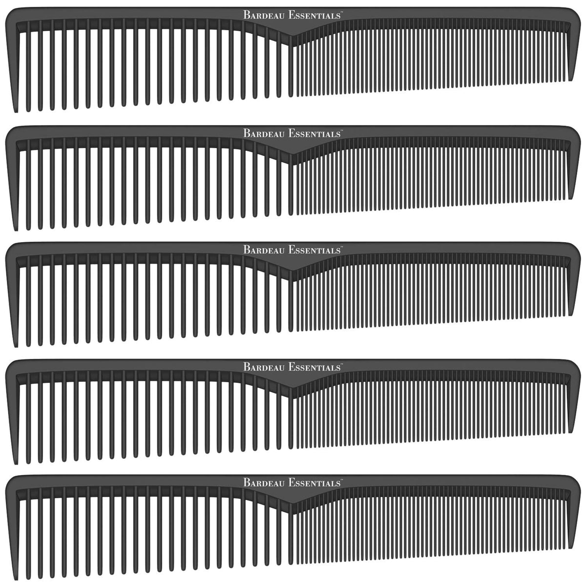 Bardeau Essentials Styling Comb 5-Pack in black carbon fiber for lightweight, precise styling.