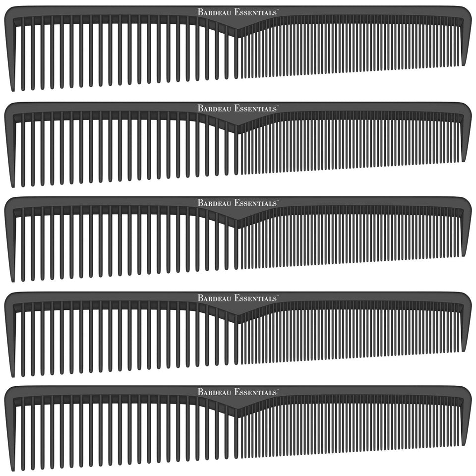 Bardeau Essentials Styling Comb 5-Pack in black carbon fiber for lightweight, precise styling.