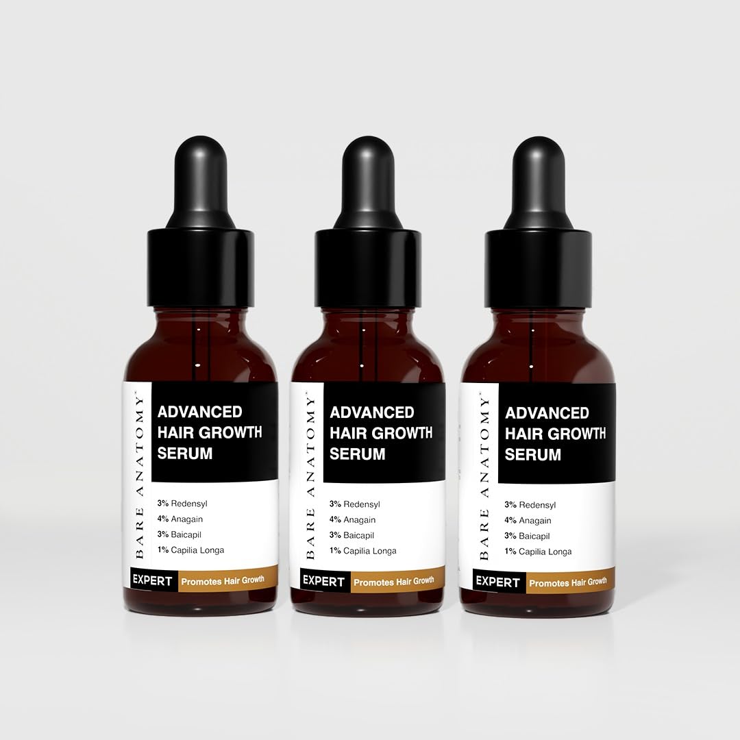 Bare Anatomy Advanced Hair Growth Serum bottle, lightweight formula for daily use.