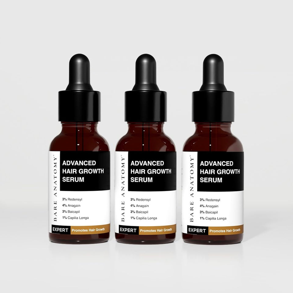 Bare Anatomy Advanced Hair Growth Serum bottle, lightweight formula for daily use.